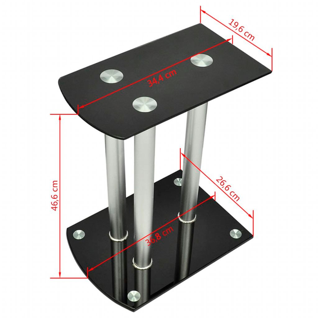 Aluminum Speaker Stands Black Glass 2pcs